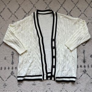 Striped Trim Cable Knit Drop Shoulder Varsity Taylor Swift Inspired Cardigan M